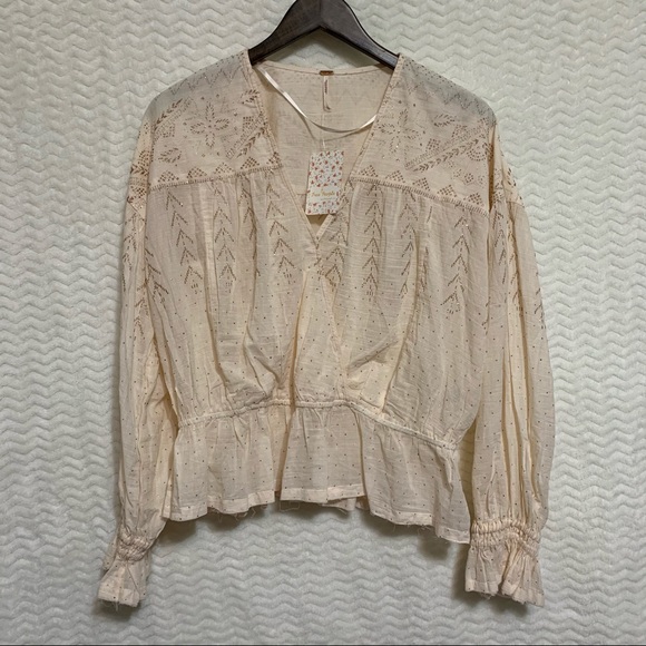 Free People Snowy Sand Gold Glitter Blouse Top - Picture 4 of 7